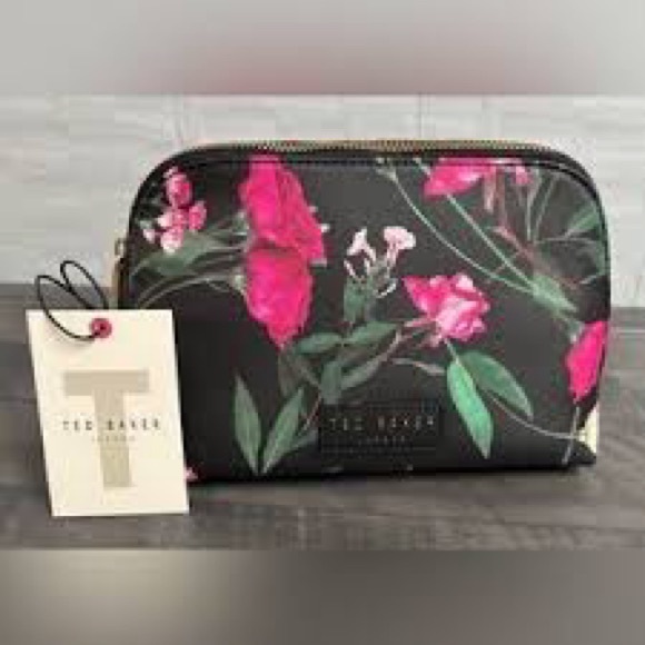 Ted Baker London Handbags - Ted Baker London Black Floral Print Cosmetic Bag NWT